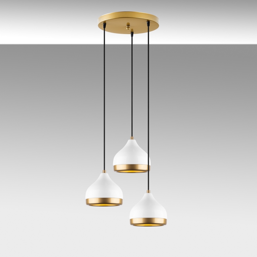 Pendel på ledning YILDO 3xE27/40W/230V hvid/guld