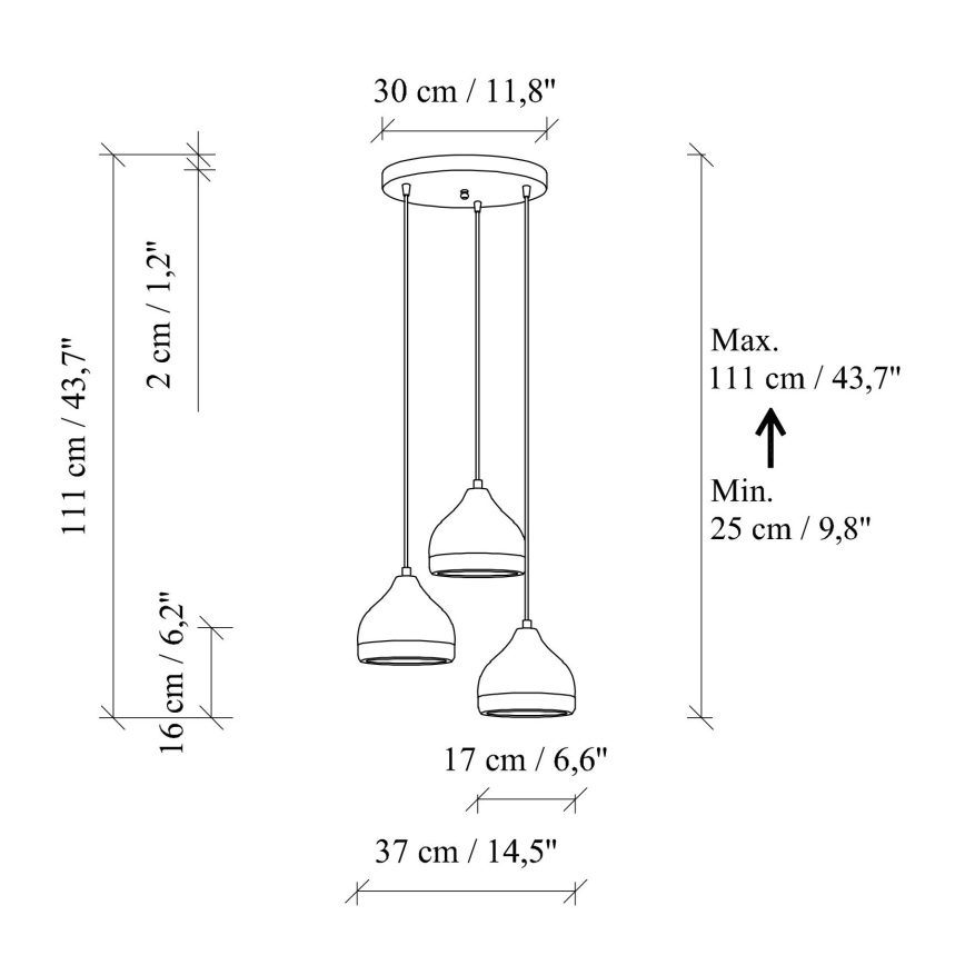 Pendel på ledning YILDO 3xE27/40W/230V hvid/guld