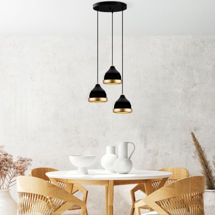 Pendel på ledning YILDO 3xE27/40W/230V sort/guld