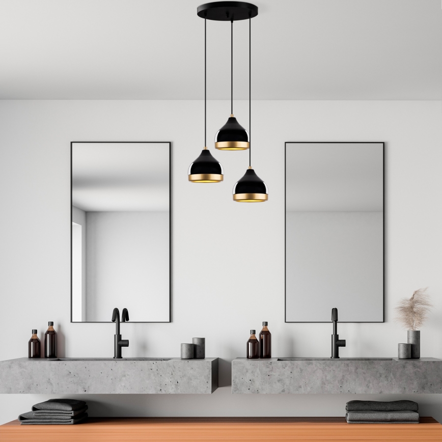 Pendel på ledning YILDO 3xE27/40W/230V sort/guld