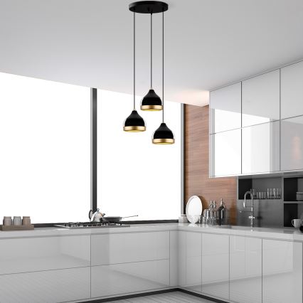 Pendel på ledning YILDO 3xE27/40W/230V sort/guld