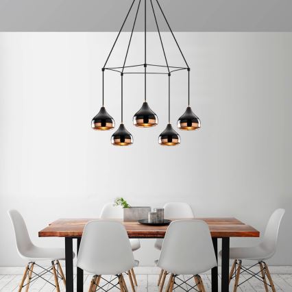 Pendel på ledning YILDO 5xE27/40W/230V sort/kobber