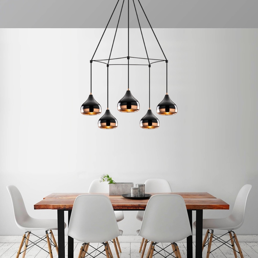 Pendel på ledning YILDO 5xE27/40W/230V sort/kobber