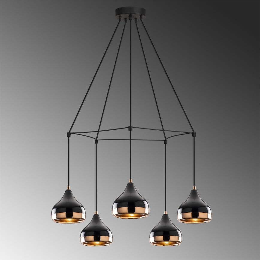 Pendel på ledning YILDO 5xE27/40W/230V sort/kobber