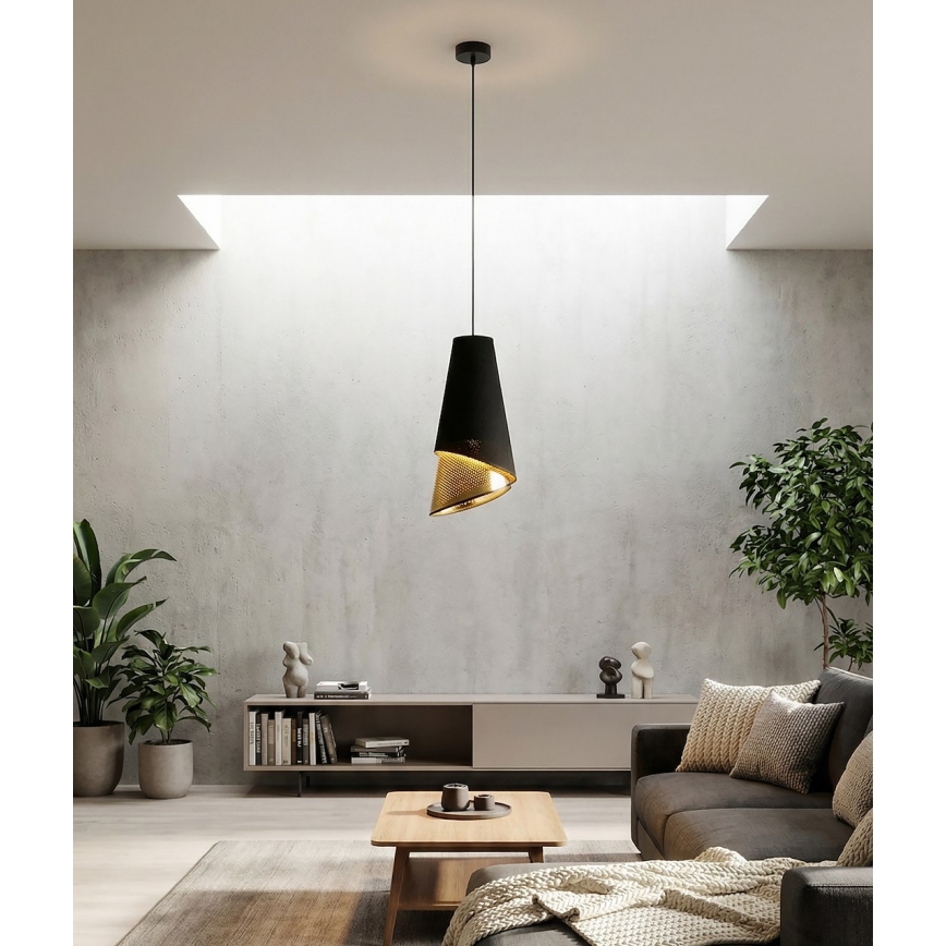 Pendel på stålwire MODA 1xE27/15W/230V sort/guld
