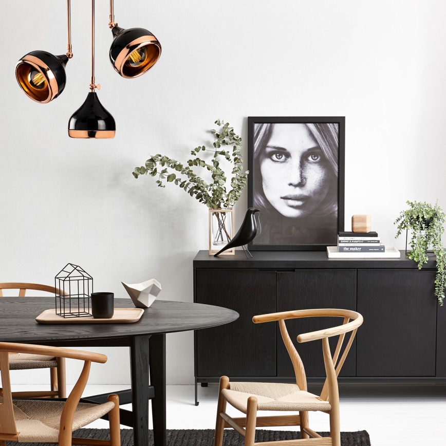 Pendel på stang YILDO 3xE27/40W/230V sort/kobber