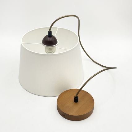 Pendel på wire AIDA 1xE27/60W/230V Ø 25 cm eg/brun/hvid
