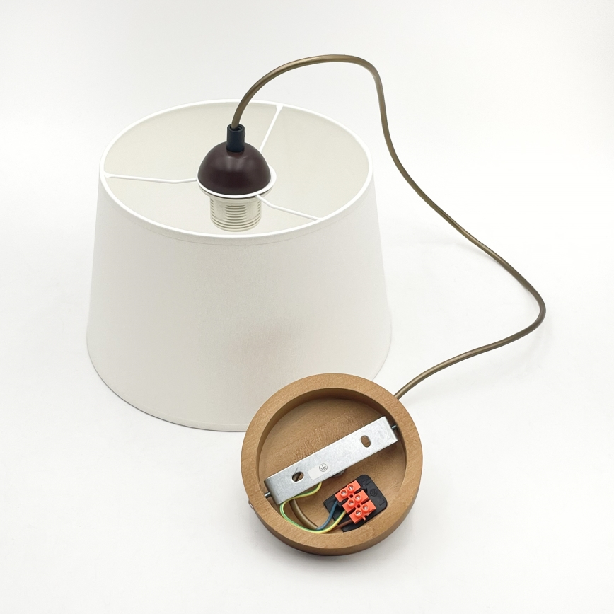 Pendel på wire AIDA 1xE27/60W/230V Ø 25 cm eg/brun/hvid