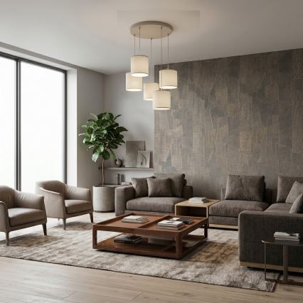 Pendel på wire ARDEN 5xE27/15W/230V Ø 44 cm beige