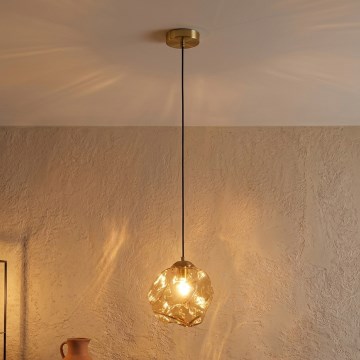 Pendel på wire CRISTAL 1xE14/15W/230V messing/røgfarvet beige