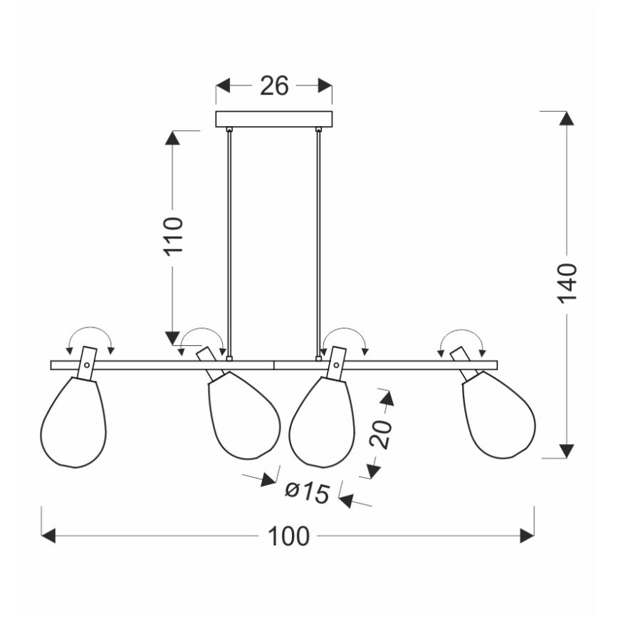 Pendel på wire DENSO 4xG9/5W/230V sort krom/kobber