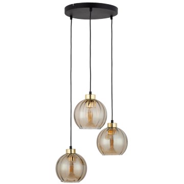 Pendel på wire DEVI 3xE27/15W/230V sort/røgfarvet beige