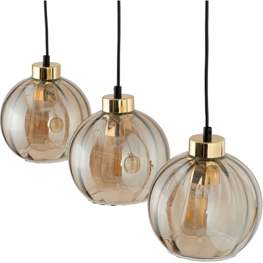 Pendel på wire DEVI 3xE27/15W/230V sort/røgfarvet beige