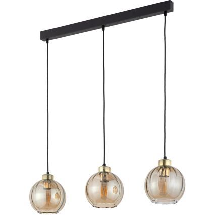 Pendel på wire DEVI 3xE27/15W/230V sort/røgfarvet beige