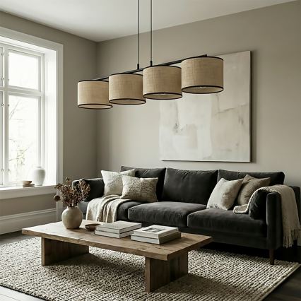 Pendel på wire ECO 4xE27/15W/230V beige/rattan