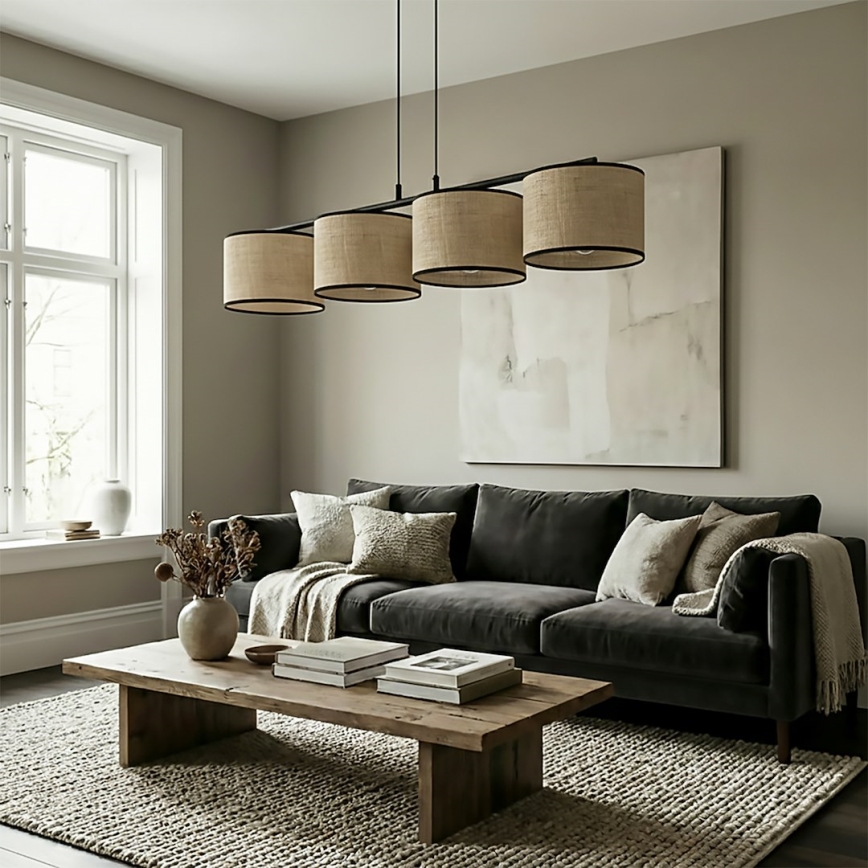 Pendel på wire ECO 4xE27/15W/230V beige/rattan