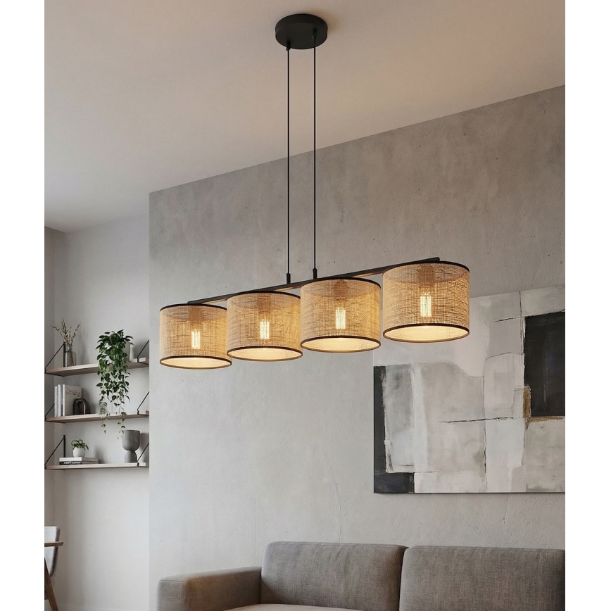 Pendel på wire ECO 4xE27/15W/230V beige/rattan
