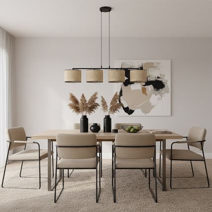 Pendel på wire ECO 4xE27/15W/230V beige/rattan