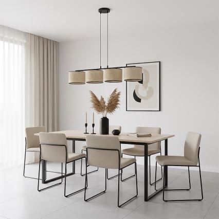 Pendel på wire ECO 4xE27/15W/230V beige/rattan