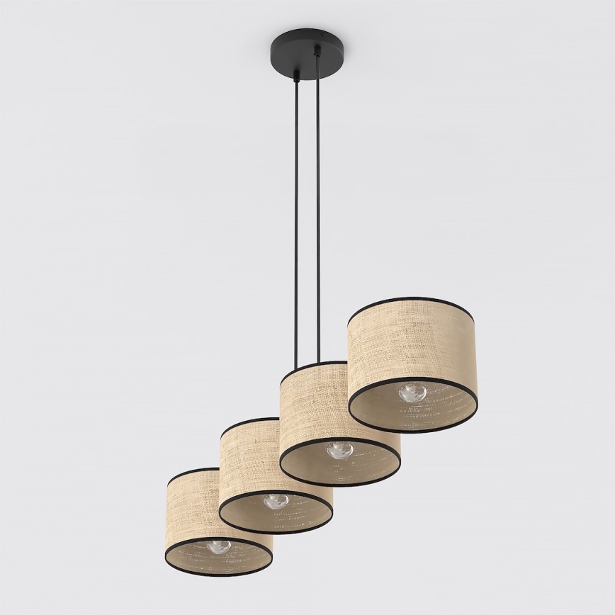 Pendel på wire ECO 4xE27/15W/230V beige/rattan