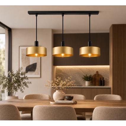 Pendel på wire HAKI 3xE27/60W/230V guld/sort