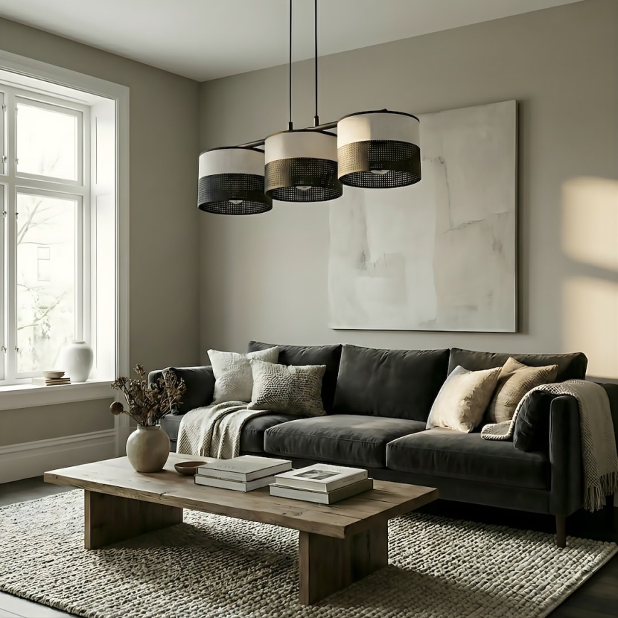 Pendel på wire KARBON 3xE27/15W/230V sort/grå