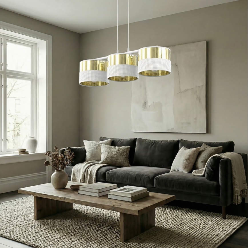 Pendel på wire LUX 3xE27/15W/230V hvid/guld