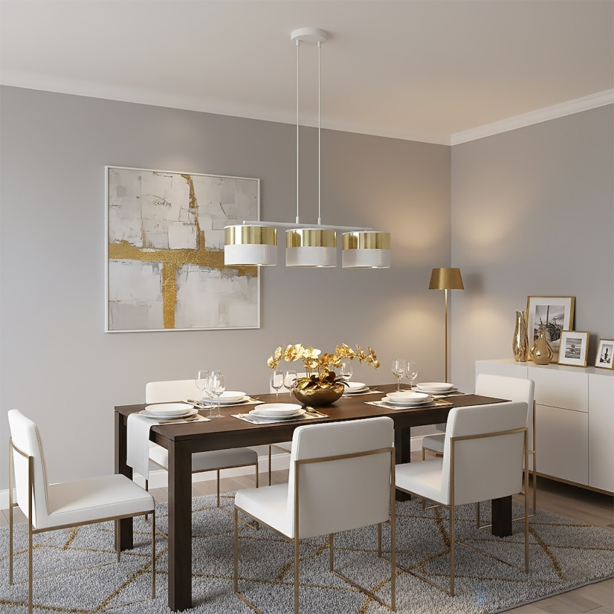 Pendel på wire LUX 3xE27/15W/230V hvid/guld