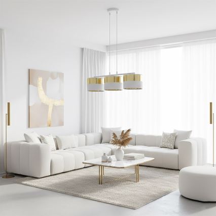 Pendel på wire LUX 3xE27/15W/230V hvid/guld