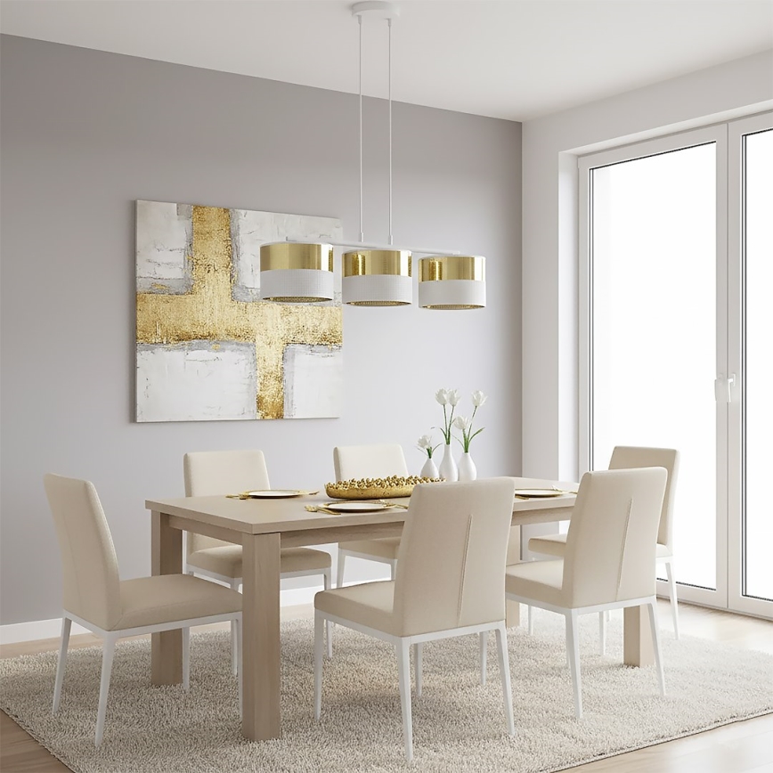Pendel på wire LUX 3xE27/15W/230V hvid/guld