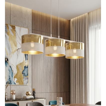 Pendel på wire LUX 3xE27/15W/230V hvid/guld