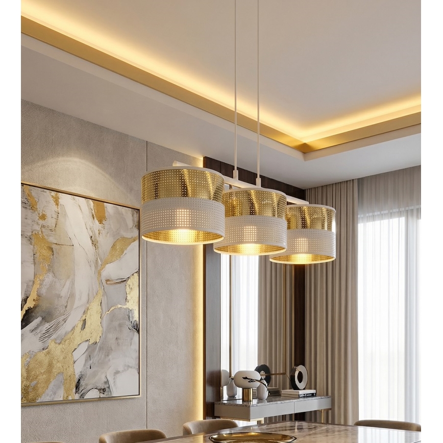 Pendel på wire LUX 3xE27/15W/230V hvid/guld