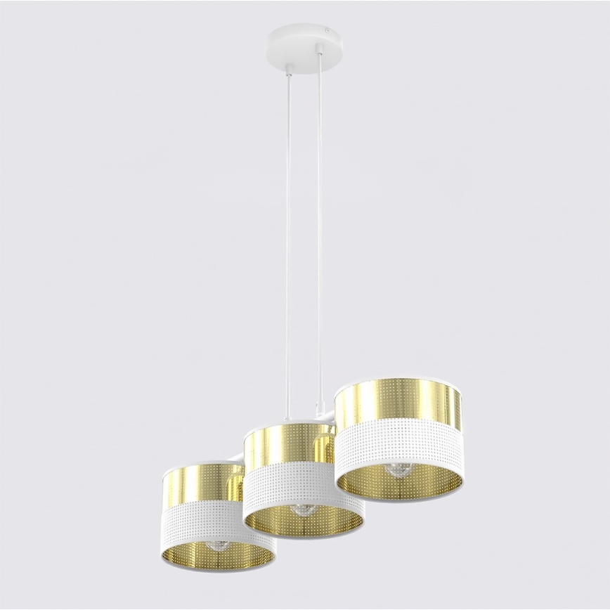 Pendel på wire LUX 3xE27/15W/230V hvid/guld