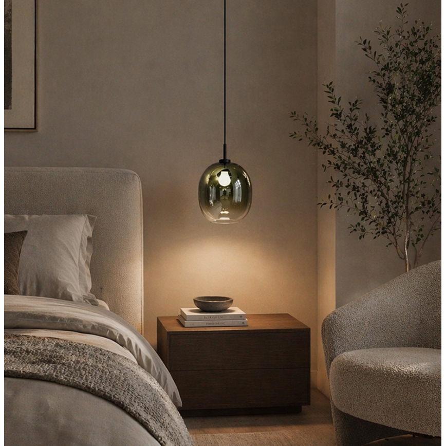 Pendel på wire MIRROR 1xE27/14W/230V røgfarvet grøn