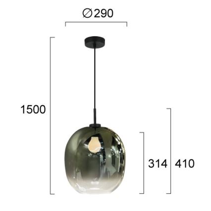 Pendel på wire MIRROR 1xE27/14W/230V røgfarvet grøn