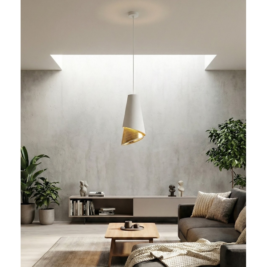 Pendel på wire MODA 1xE27/15W/230V hvid/guld