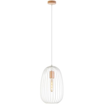 Pendel på wire OVELLA 1xE27/15W/230V Ø 25 cm creme/fyrretræ