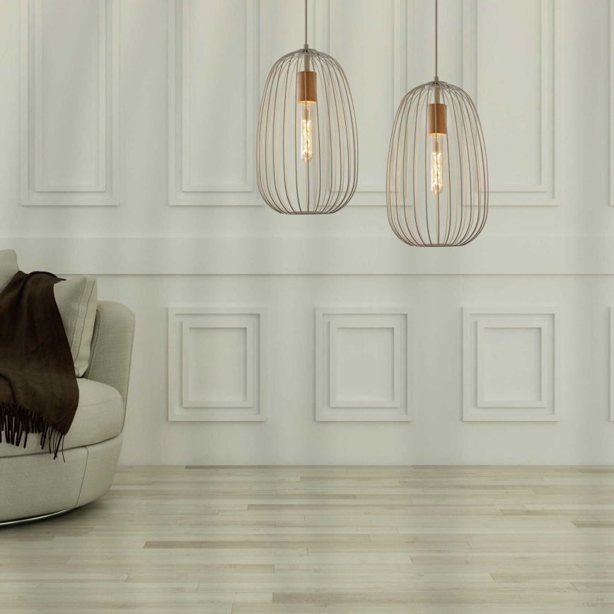 Pendel på wire OVELLA 1xE27/15W/230V Ø 25 cm creme/fyrretræ