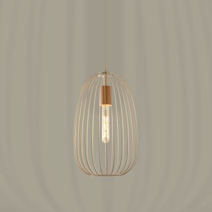 Pendel på wire OVELLA 1xE27/15W/230V Ø 25 cm creme/fyrretræ