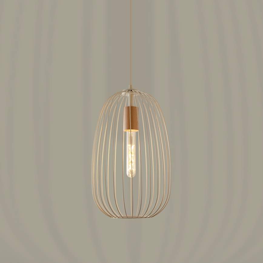 Pendel på wire OVELLA 1xE27/15W/230V Ø 25 cm creme/fyrretræ