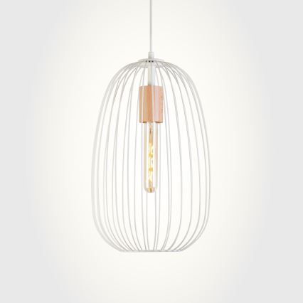 Pendel på wire OVELLA 1xE27/15W/230V Ø 25 cm creme/fyrretræ