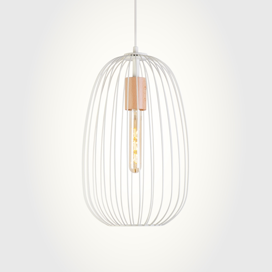 Pendel på wire OVELLA 1xE27/15W/230V Ø 25 cm creme/fyrretræ