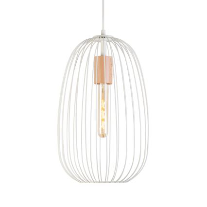 Pendel på wire OVELLA 1xE27/15W/230V Ø 25 cm creme/fyrretræ