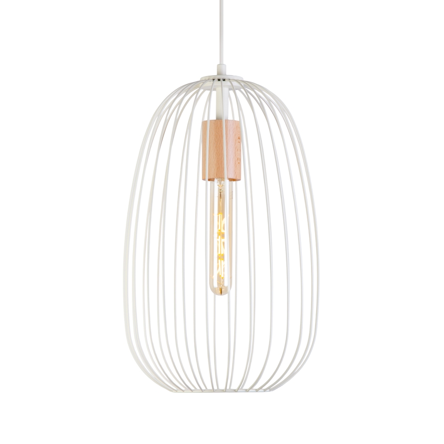 Pendel på wire OVELLA 1xE27/15W/230V Ø 25 cm creme/fyrretræ