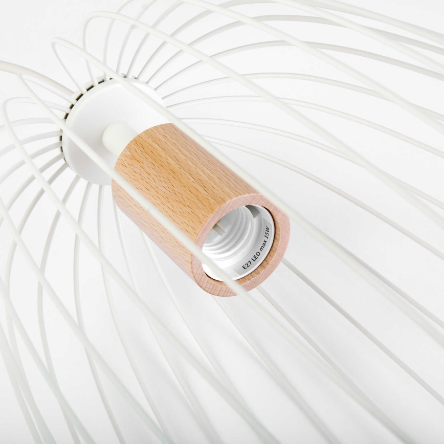 Pendel på wire OVELLA 1xE27/15W/230V Ø 25 cm creme/fyrretræ