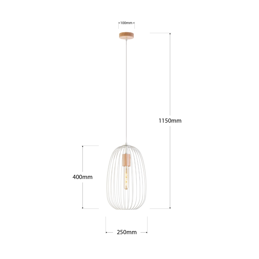 Pendel på wire OVELLA 1xE27/15W/230V Ø 25 cm creme/fyrretræ