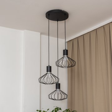 Pendel på wire SOLANO 3xE27/15W/230V sort/poleret krom