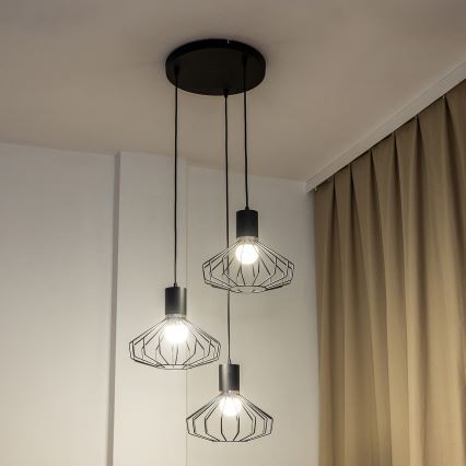 Pendel på wire SOLANO 3xE27/15W/230V sort/poleret krom