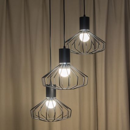 Pendel på wire SOLANO 3xE27/15W/230V sort/poleret krom