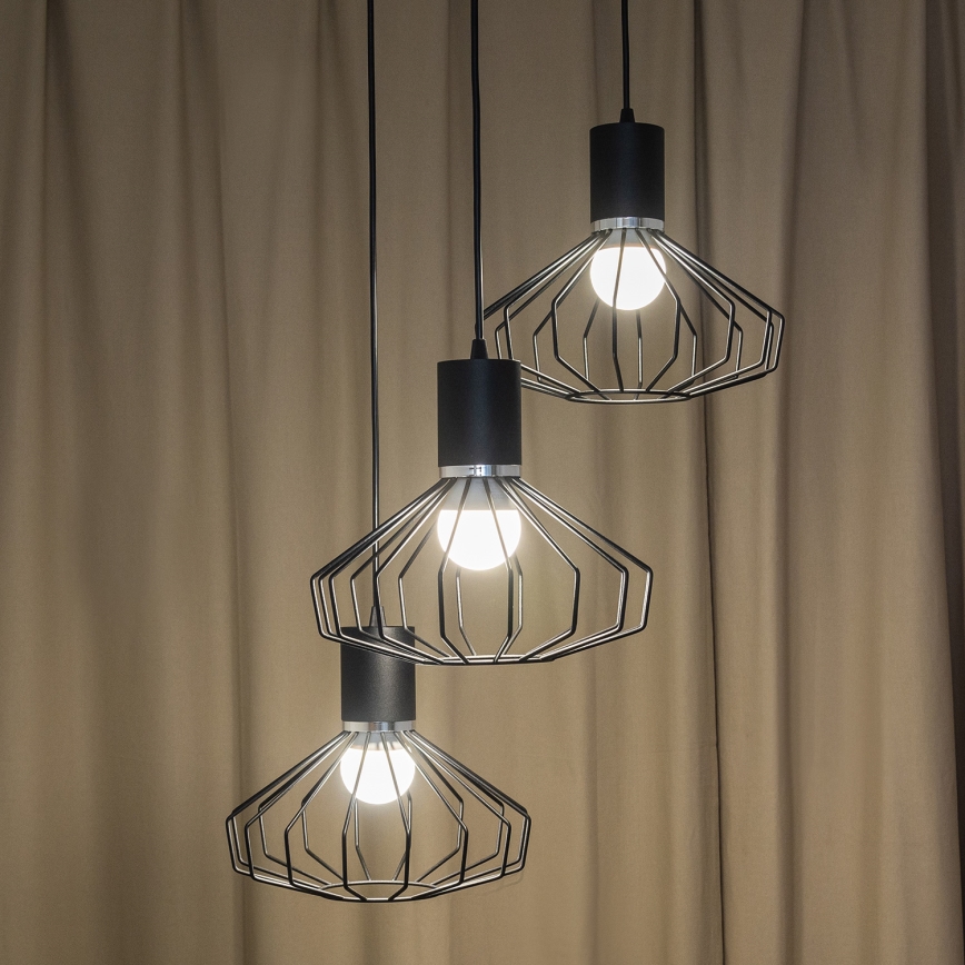 Pendel på wire SOLANO 3xE27/15W/230V sort/poleret krom
